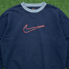 Load image into Gallery viewer, 1999 Nike Large Swoosh Embroidered Logo Boxy Crewneck Navy Sweatshirt - L
