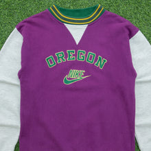 Load image into Gallery viewer, 1990 Nike Oregon USA Spell Out Embroidered Swoosh Logo Raglan Mock Crewneck Purple Sweatshirt - S
