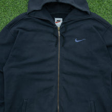 Load image into Gallery viewer, 1996 Nike Small Swoosh Embroidered Logo Drawstring Adjustable Waist Zip Up Black Hoodie - L
