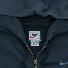 Load image into Gallery viewer, 1996 Nike Small Swoosh Embroidered Logo Drawstring Adjustable Waist Zip Up Black Hoodie - L
