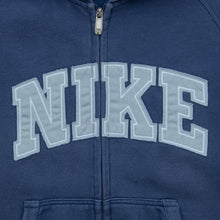 Load image into Gallery viewer, 2006 Nike Spell Out Embroidered Taping Drawstring Navy Zip Up Hoodie - M/L
