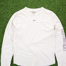 Load image into Gallery viewer, (2003) Nike Small Centre Swoosh Embroidered Uptempo Graphic Off White Longsleeve T-Shirt - S/M
