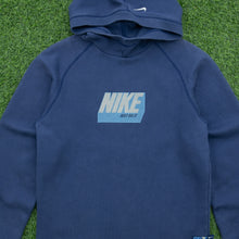 Load image into Gallery viewer, Women’s 2002 Nike Just Do It Spell Out Logo Graphic Small Swoosh Embroidered Pullover Raglan Navy Hoodie - M (10-12)
