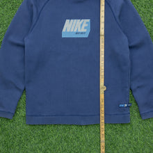 Load image into Gallery viewer, Women’s 2002 Nike Just Do It Spell Out Logo Graphic Small Swoosh Embroidered Pullover Raglan Navy Hoodie - M (10-12)
