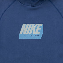 Load image into Gallery viewer, Women’s 2002 Nike Just Do It Spell Out Logo Graphic Small Swoosh Embroidered Pullover Raglan Navy Hoodie - M (10-12)

