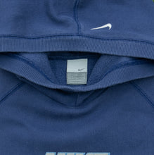 Load image into Gallery viewer, Women’s 2002 Nike Just Do It Spell Out Logo Graphic Small Swoosh Embroidered Pullover Raglan Navy Hoodie - M (10-12)
