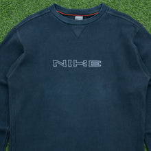 Load image into Gallery viewer, 2001 Nike Spell Out Embroidered Small Swoosh Crewneck Navy Sweatshirt - L
