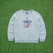 Load image into Gallery viewer, Adidas Centre Logo Oklahoma City Thunder Basketball USA Embroidered Crewneck Grey Sweatshirt - S
