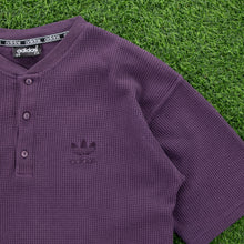 Load image into Gallery viewer, (1997) Adidas Originals Embroidered Logo Purple Waffle Button Up T-Shirt - L
