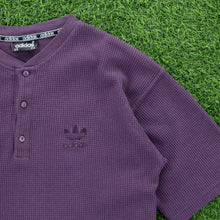 Load image into Gallery viewer, (1997) Adidas Originals Embroidered Logo Purple Waffle Button Up T-Shirt - L
