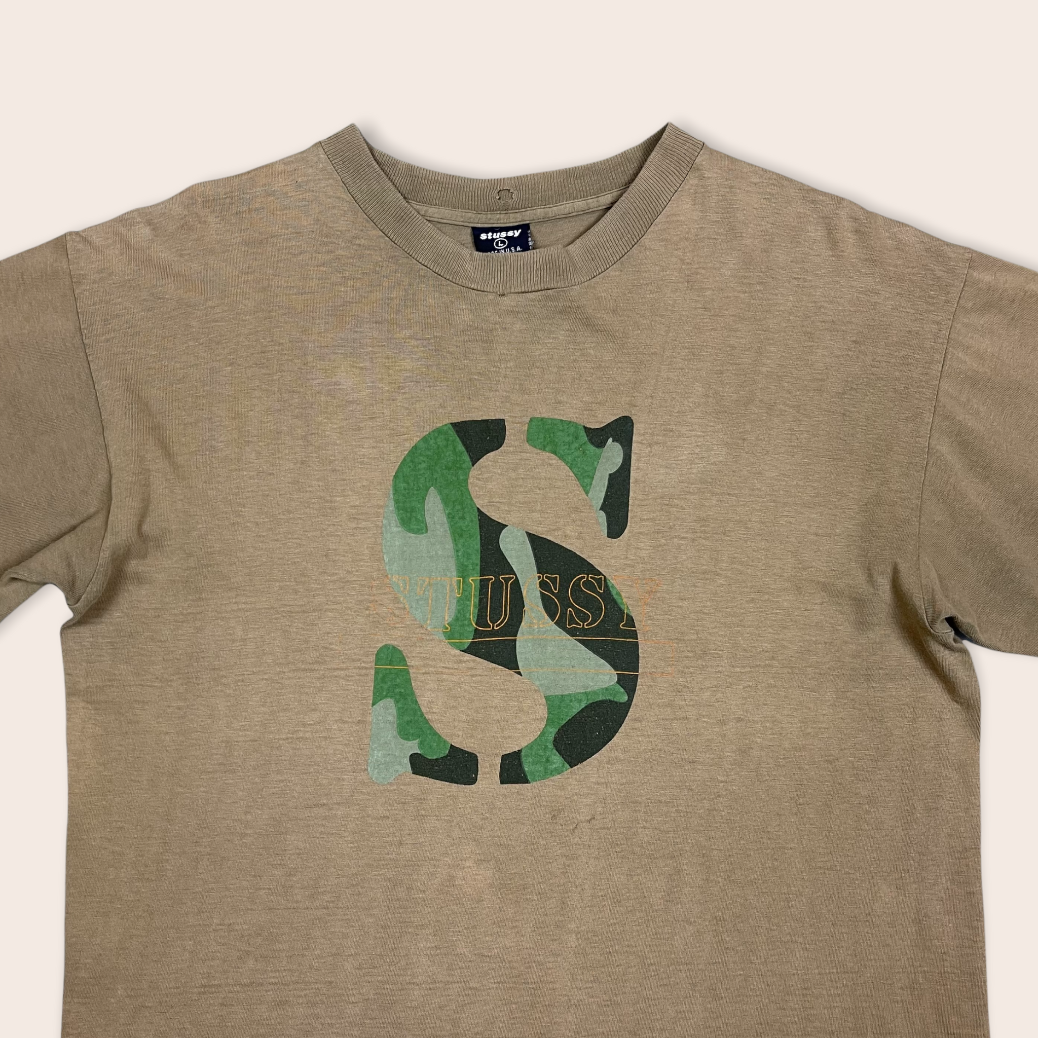 1990's) Stussy 'S' Camouflage logo graphic t-shirt - L – Since'99